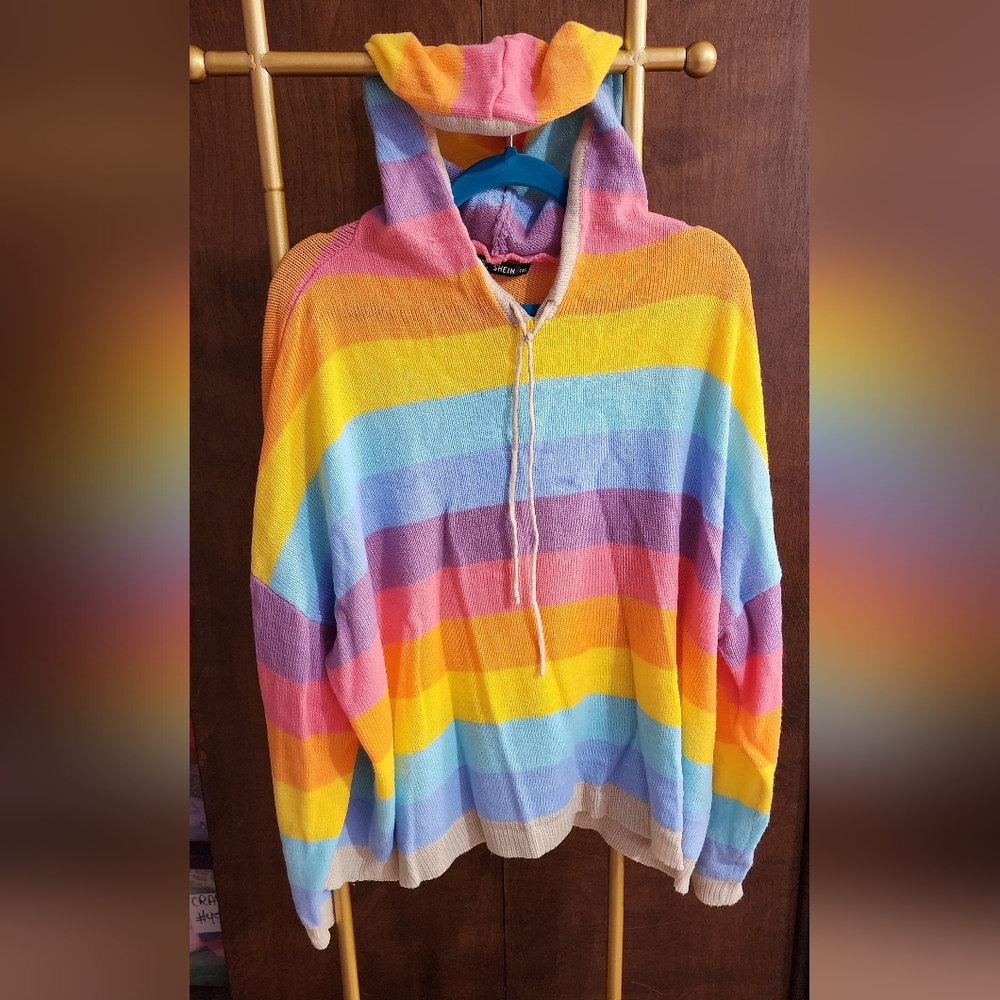 Shein knit rainbow hoodie 3xl